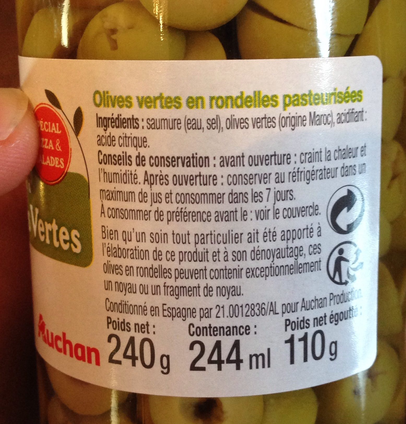 Olives vertes rondelles - Ingrédients