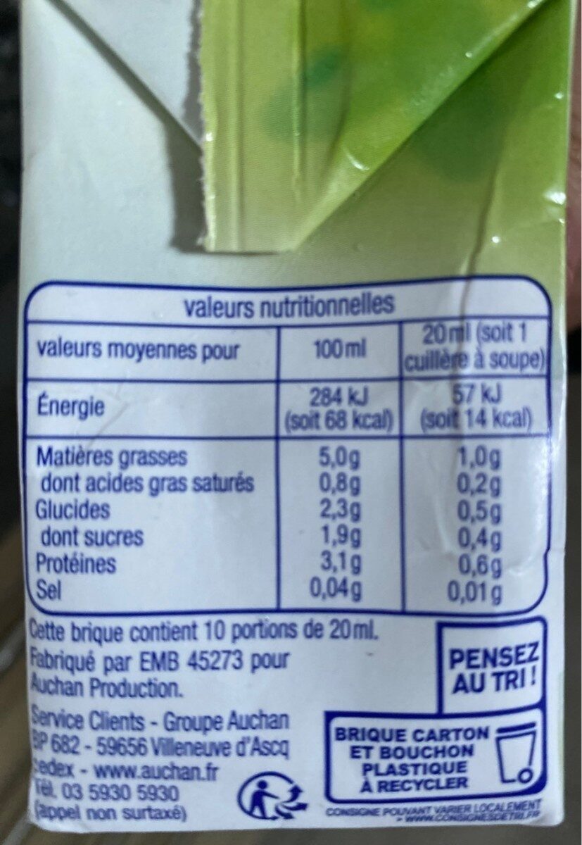 Soja cuisine 5% mg - Nutrition facts - fr