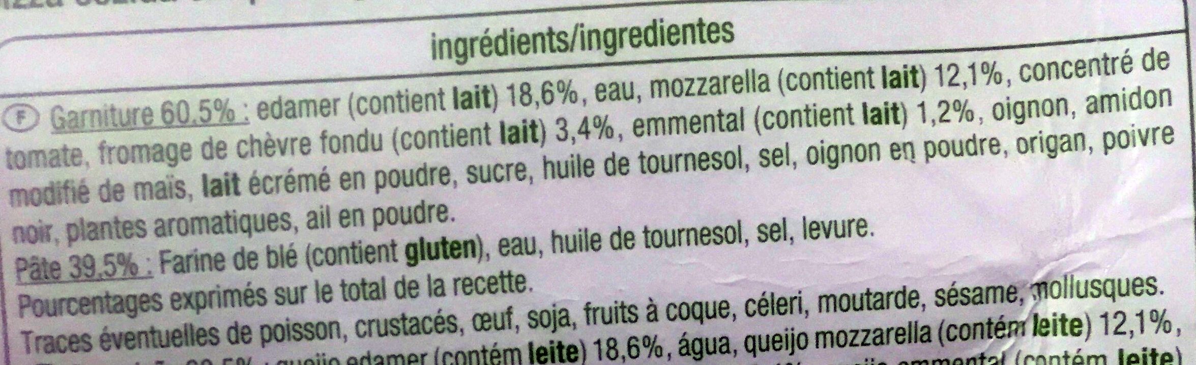Pizza 4 fromages - Ingrédients