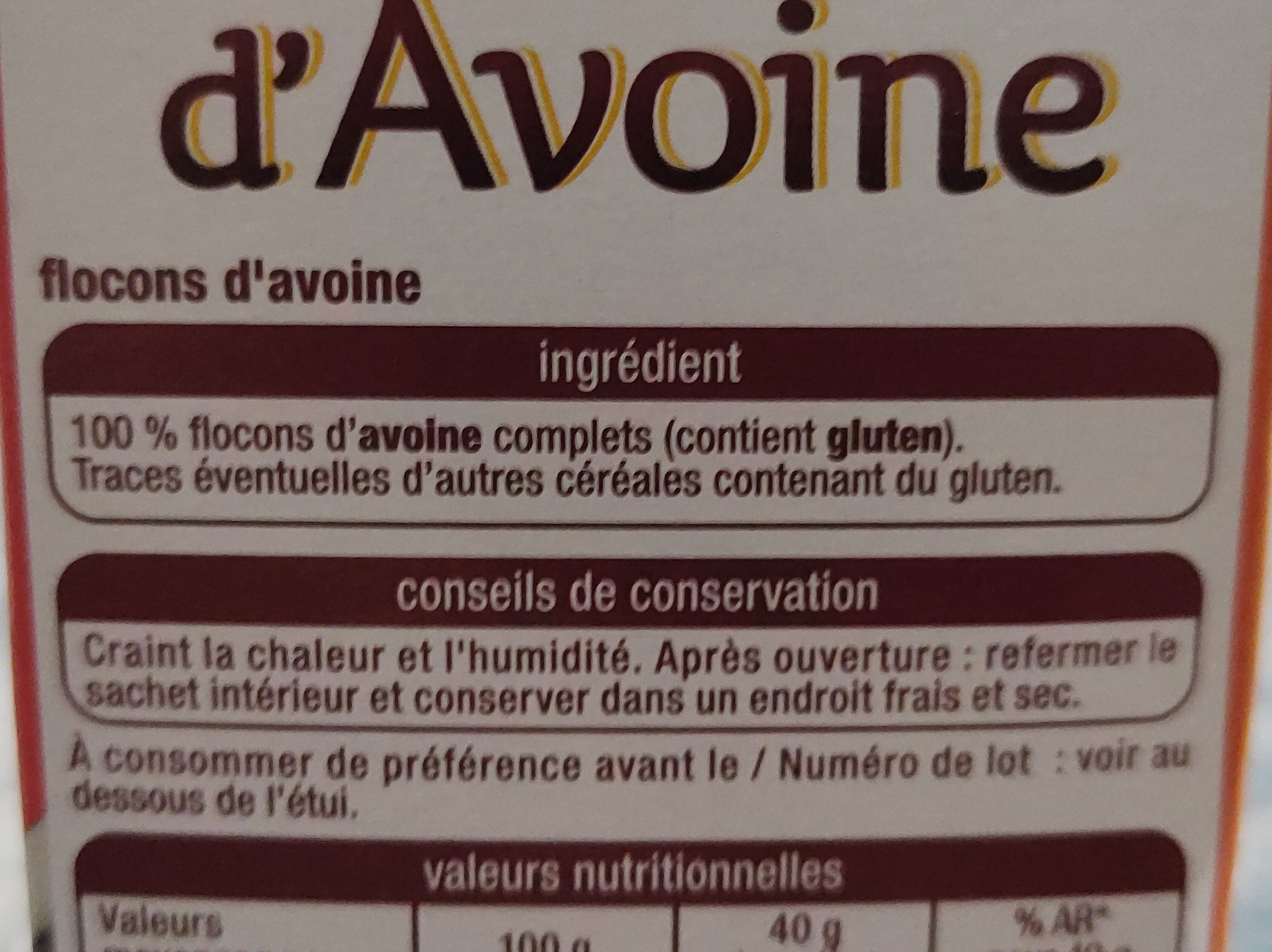 Flocons d'avoine - Ingrediënten - fr