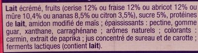 Yaourts Fruits 0% de Matière Grasse, Sans Édulcorants - Ingrédients