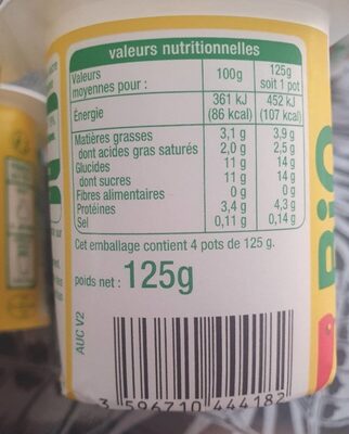 Yaourt sucre de canne - Valori nutrizionali - fr