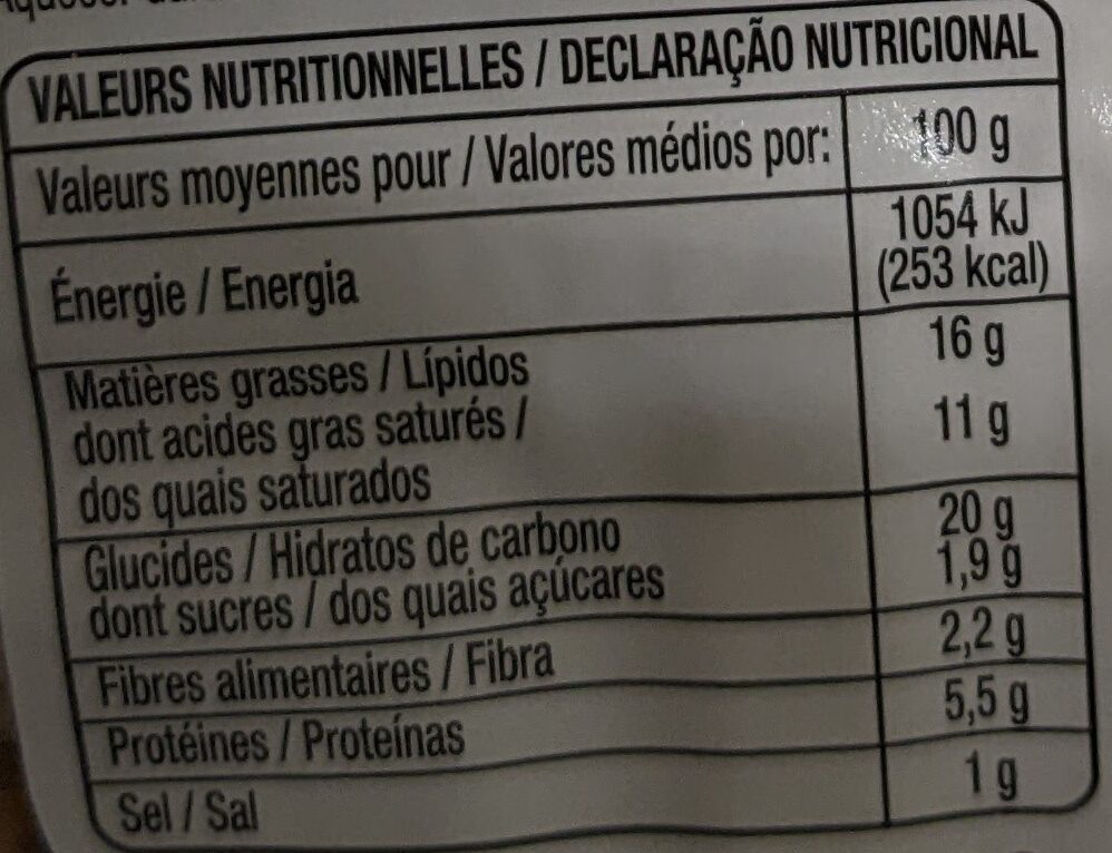 Tarte aux poireauxcrème fraîche, emmental - Nutrition facts - fr