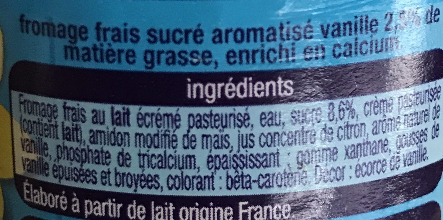 Fromage BlancSaveur Vanilledoux et sucré - Ingrédients