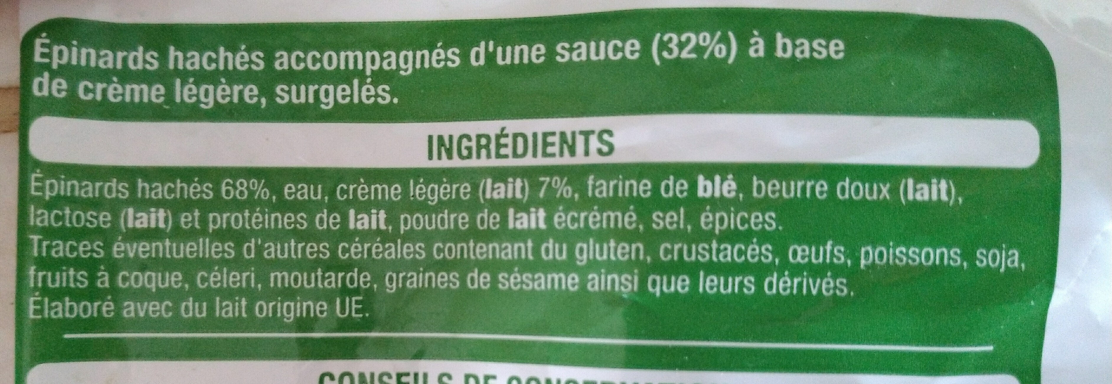 Épinards Hachés à la Crème - Ingredients - fr