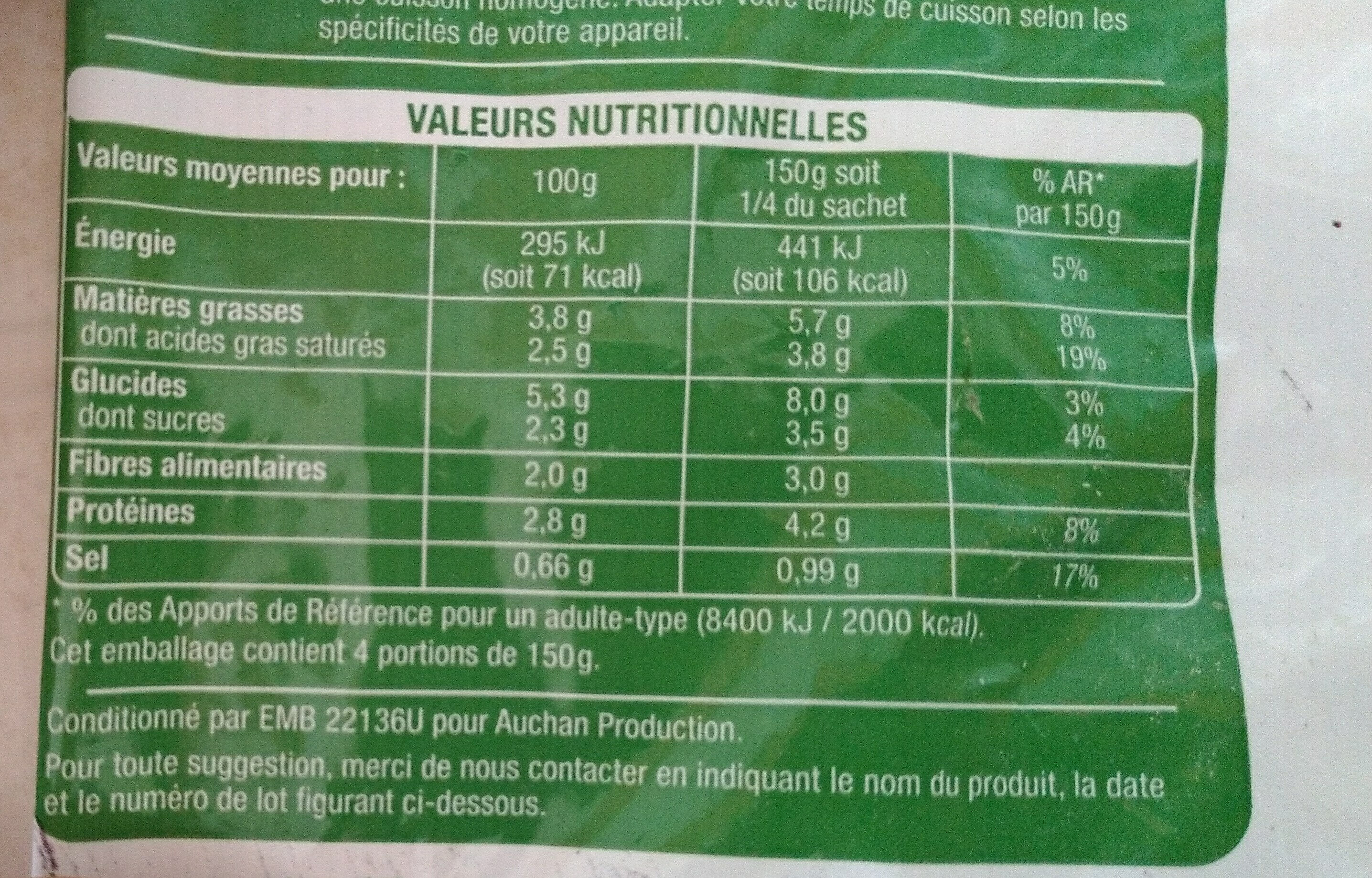 Épinards Hachés à la Crème - Nutrition facts - fr