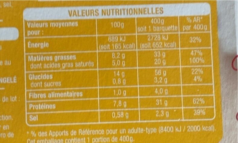 Coquillettes Jambon Emmental - Tableau nutritionnel