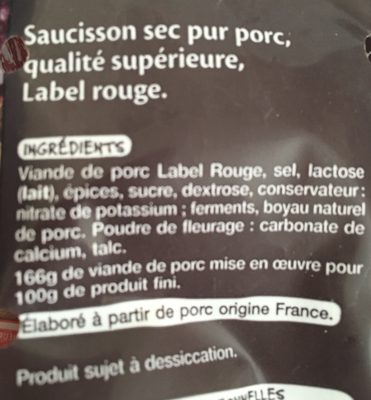 Saucisson sec Label Rouge MMM! - Ingredients - fr