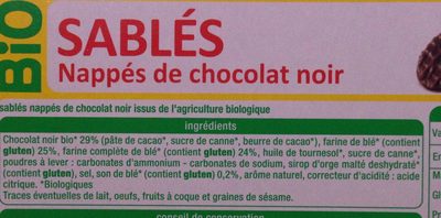 Sablés nappés de chocalat noir - Ingredientes - fr