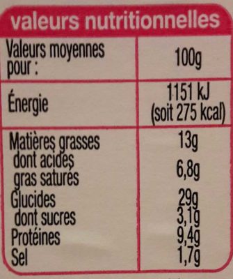 Jambon beurre - Nutrition facts - fr