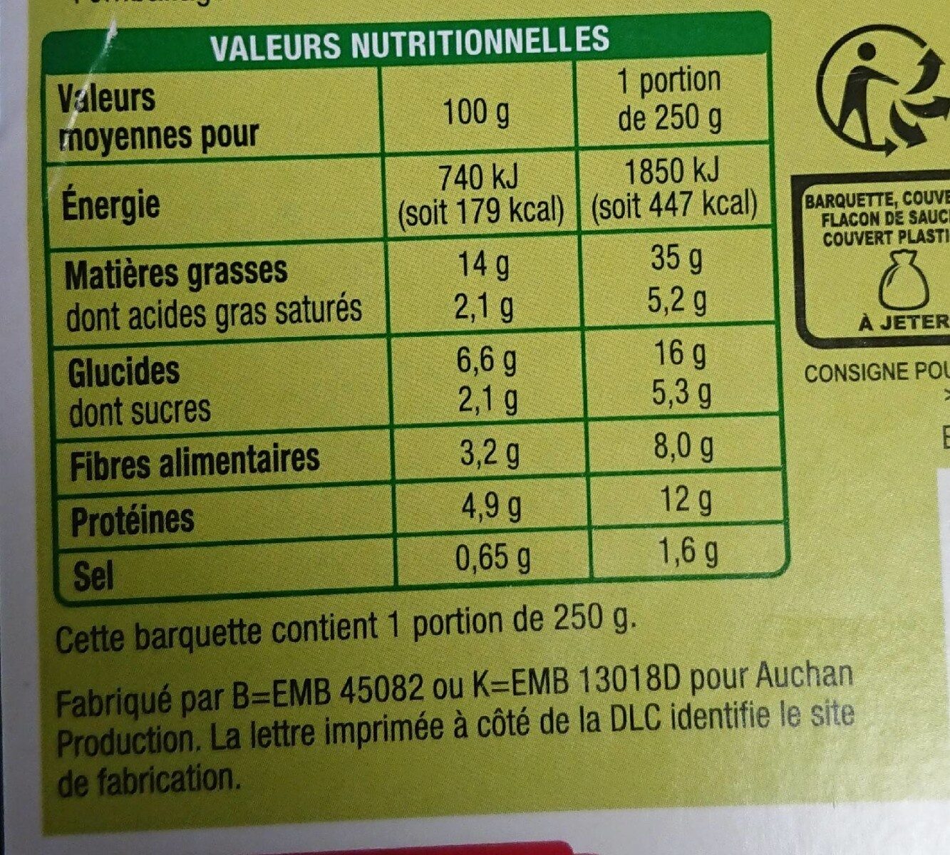 Salade veggie fourme d'Ambert - Voedingswaarden - fr