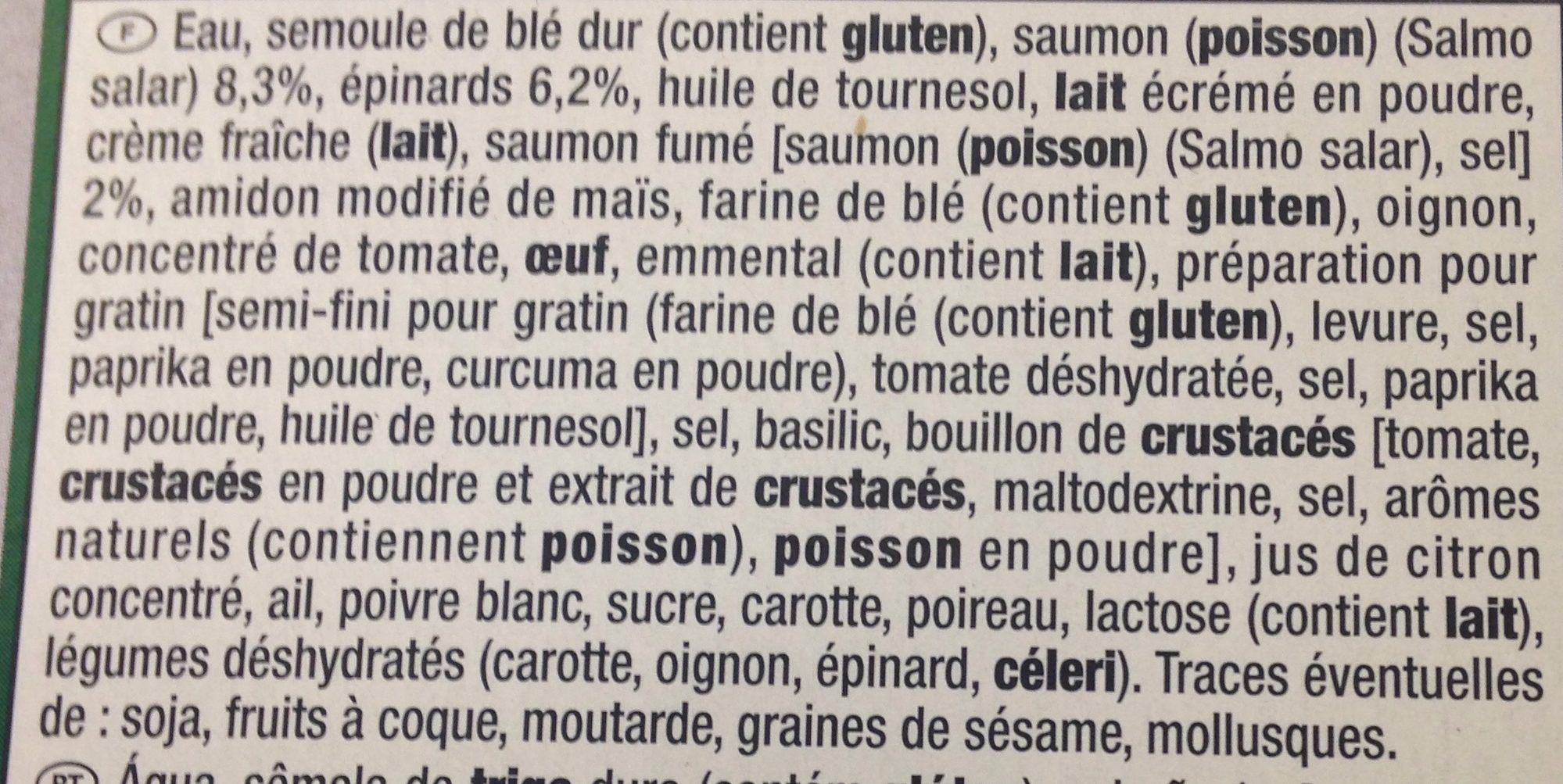 Lasagnes saumon epinards - Ingrédients