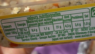 Taboulé Légumes - Nutrition facts - fr