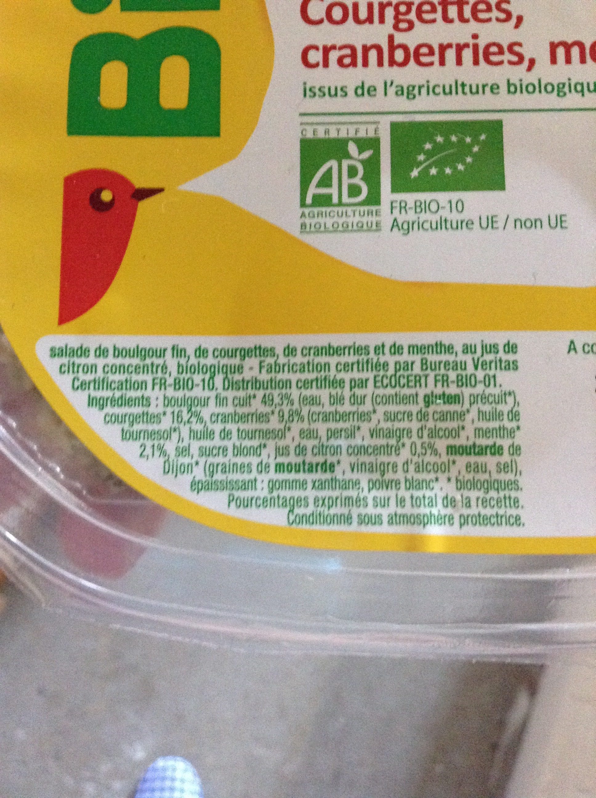 Boulgour courgettes, cranberries, menthe issus de l'agriculture biologique - Ingredients - fr