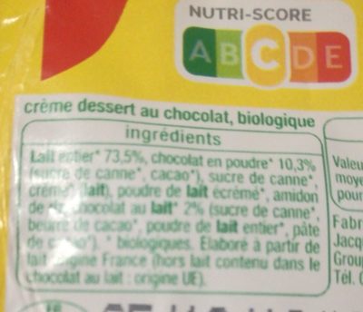 Crème dessert chocolat BIO - Zutaten - fr