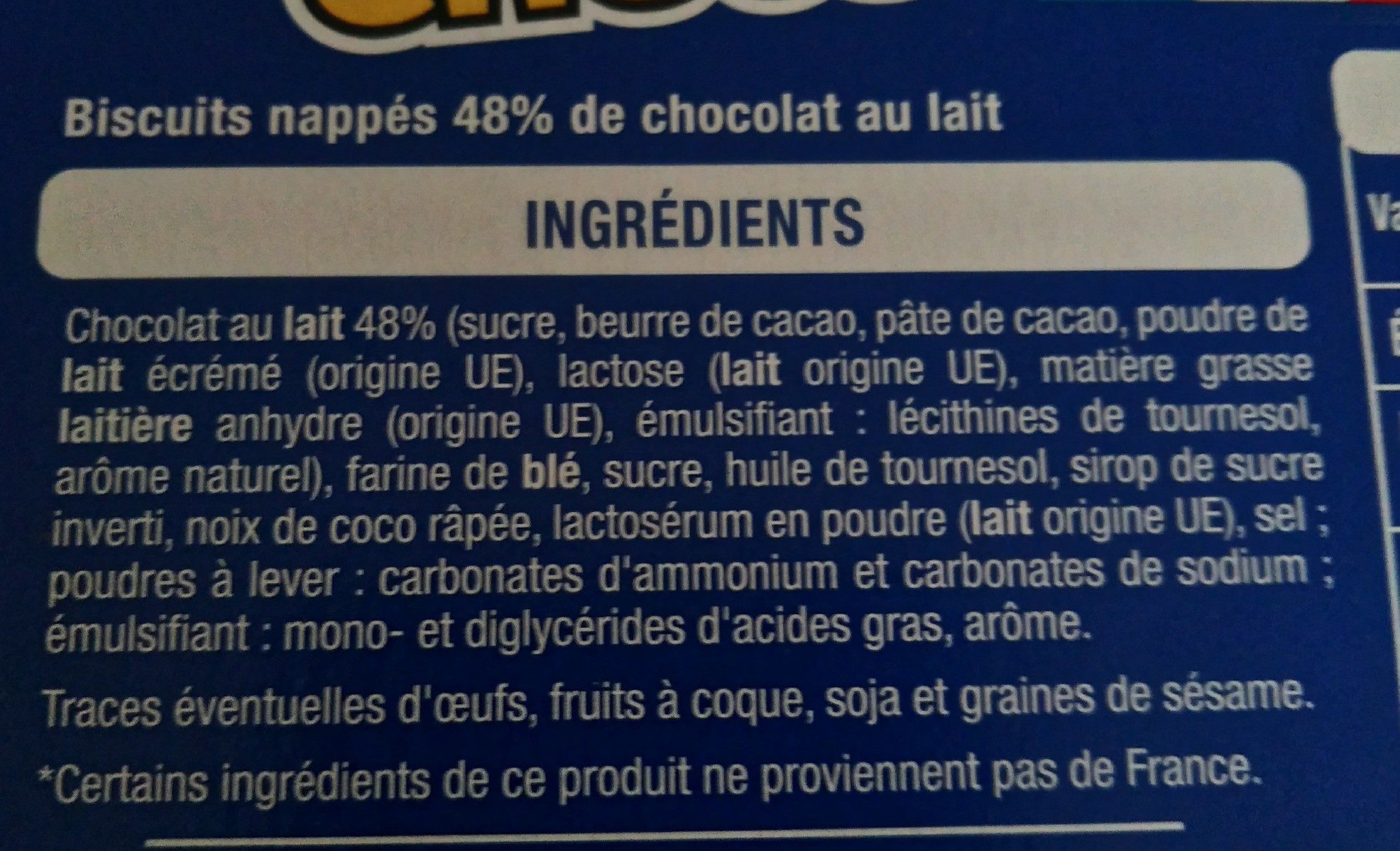 Crac Choco chocolat au lait - Ingredientes - fr