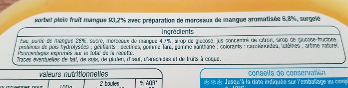 Sorbet mangue avec morceaux - Ingrediënten - fr