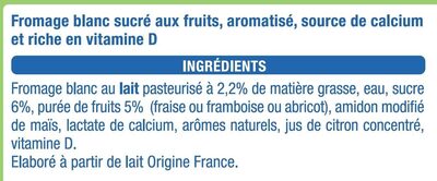 Fromage blanc aux fruits : fraise, abricot, framboise 12x40g - From'fruits - Ingredienti - fr