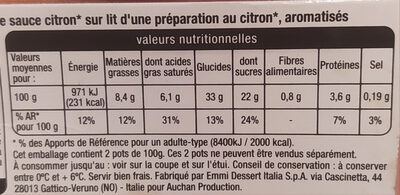 Tiramisu citron 2 x 100 g - Voedingswaarden - fr