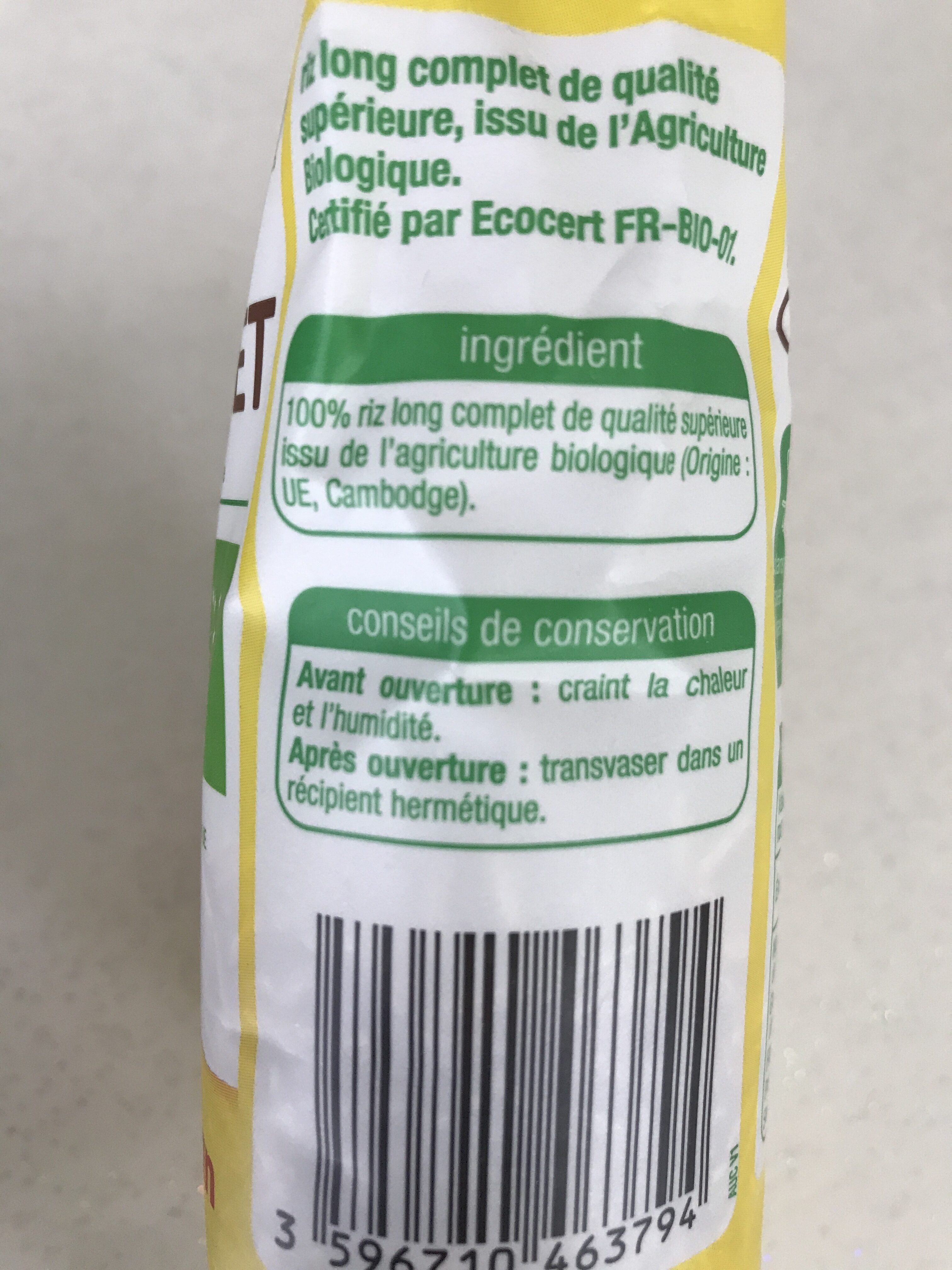 Riz complet - Ingredients - fr