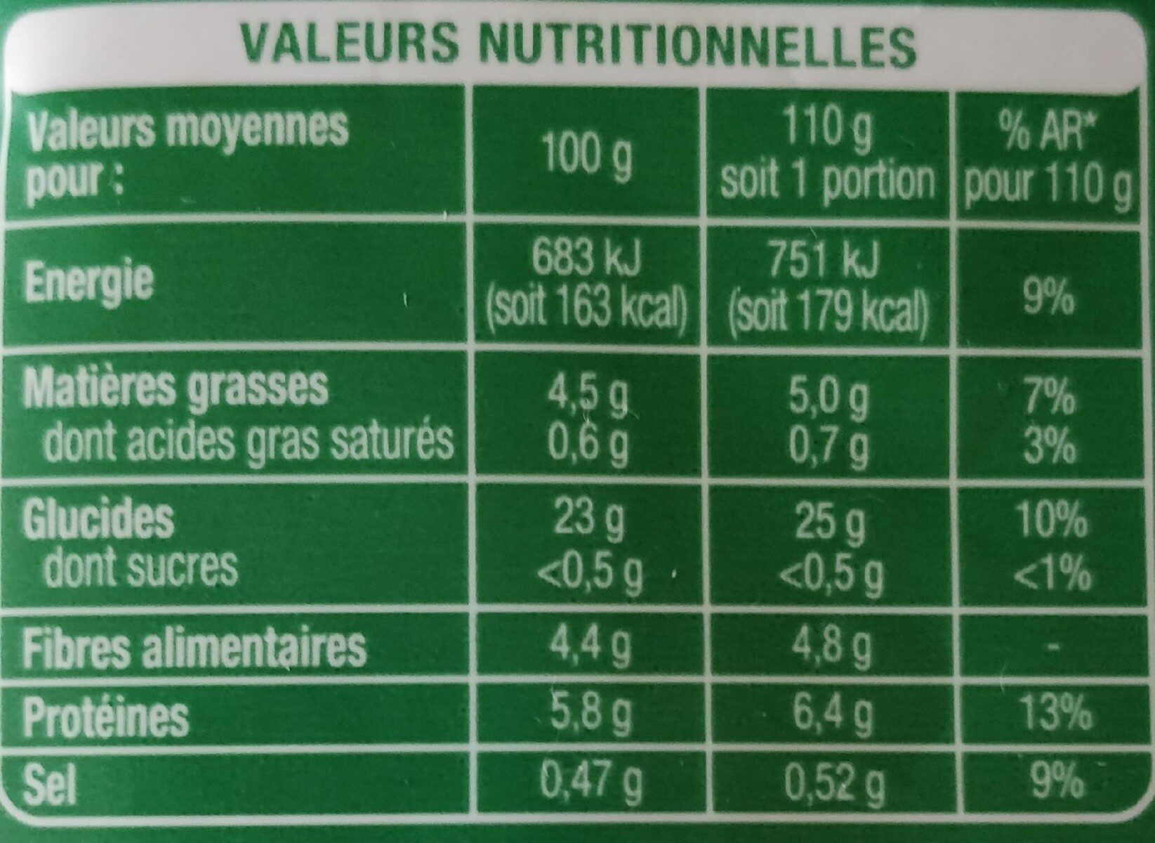 Boulgour quinoa graines de sésame - Tableau nutritionnel