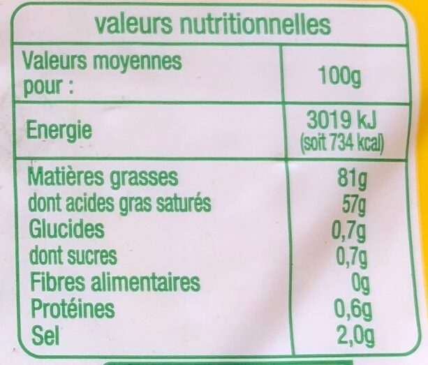 Beurre moulé demi-sel bio - Nährwertangaben - fr