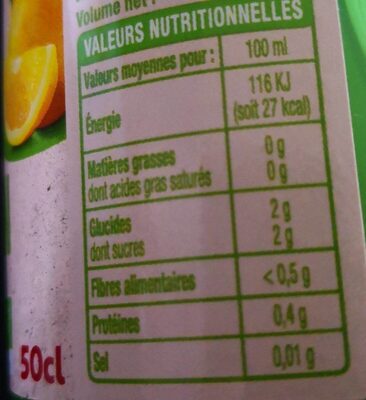 Jus de citron - Tableau nutritionnel