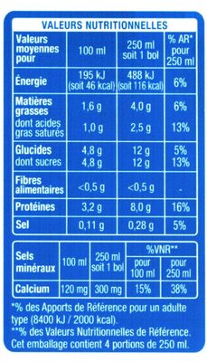 LAIT DEMI-ÉCRÉMÉ - Nutrition facts - fr