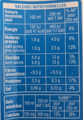 Auchan lait demi écrémé origine France - Tableau nutritionnel