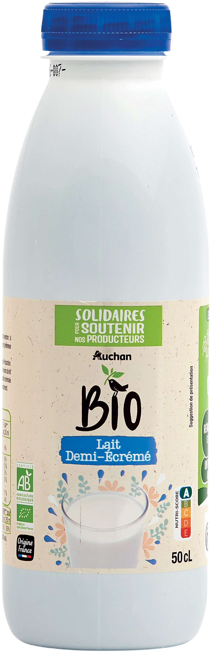 Auchan BioLAIT DEMI ECREMEORIGINE FRANCE SOLIDAIRES POUR SOUTENIR NOS PRODUCTEURSFilière responsable50 cL - Prodotto - fr