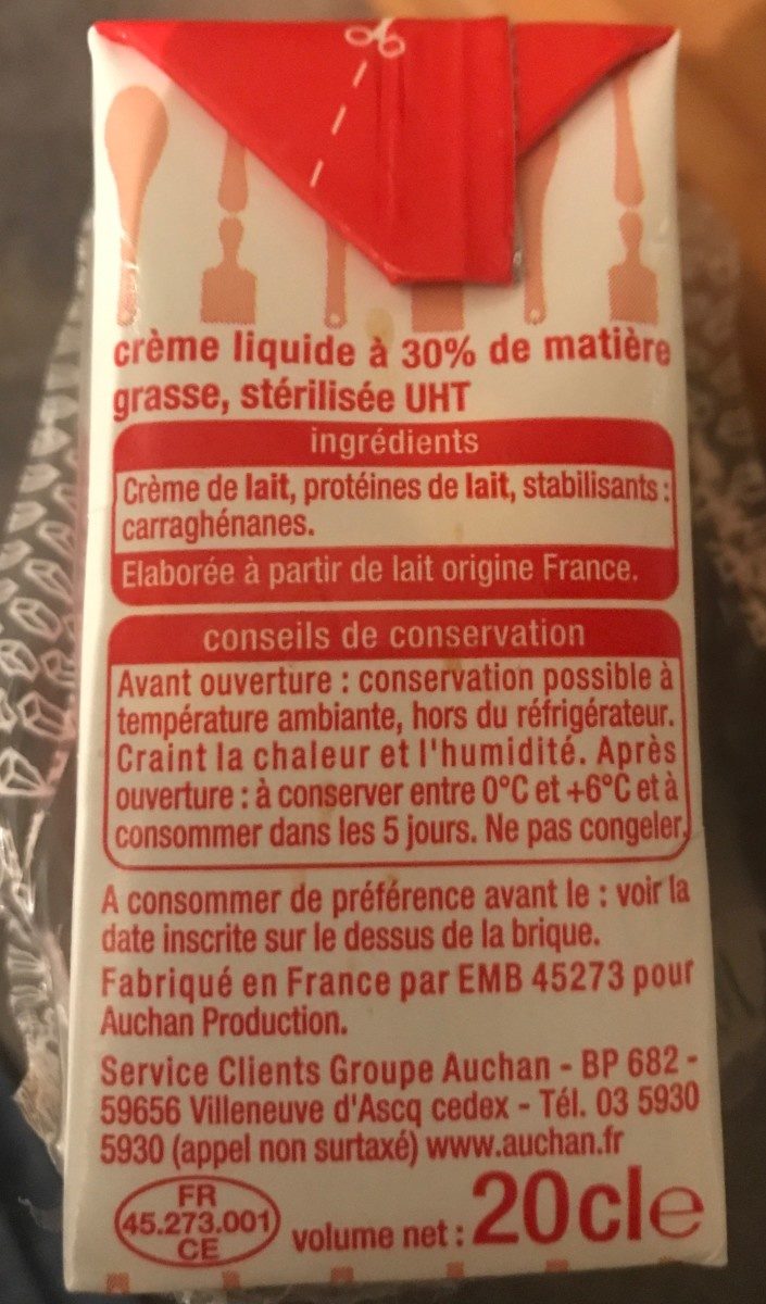 Crème fluide 30% - Ingrédients