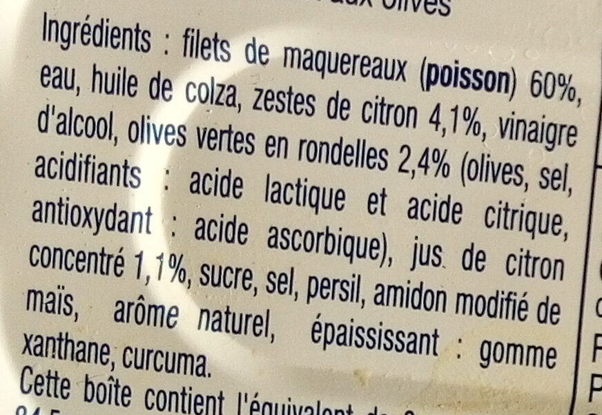 Filet de Maquereaux zestes de citron et  olives - Ingrédients