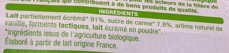Yaourt à boire vanille BIO - Ingredients - fr