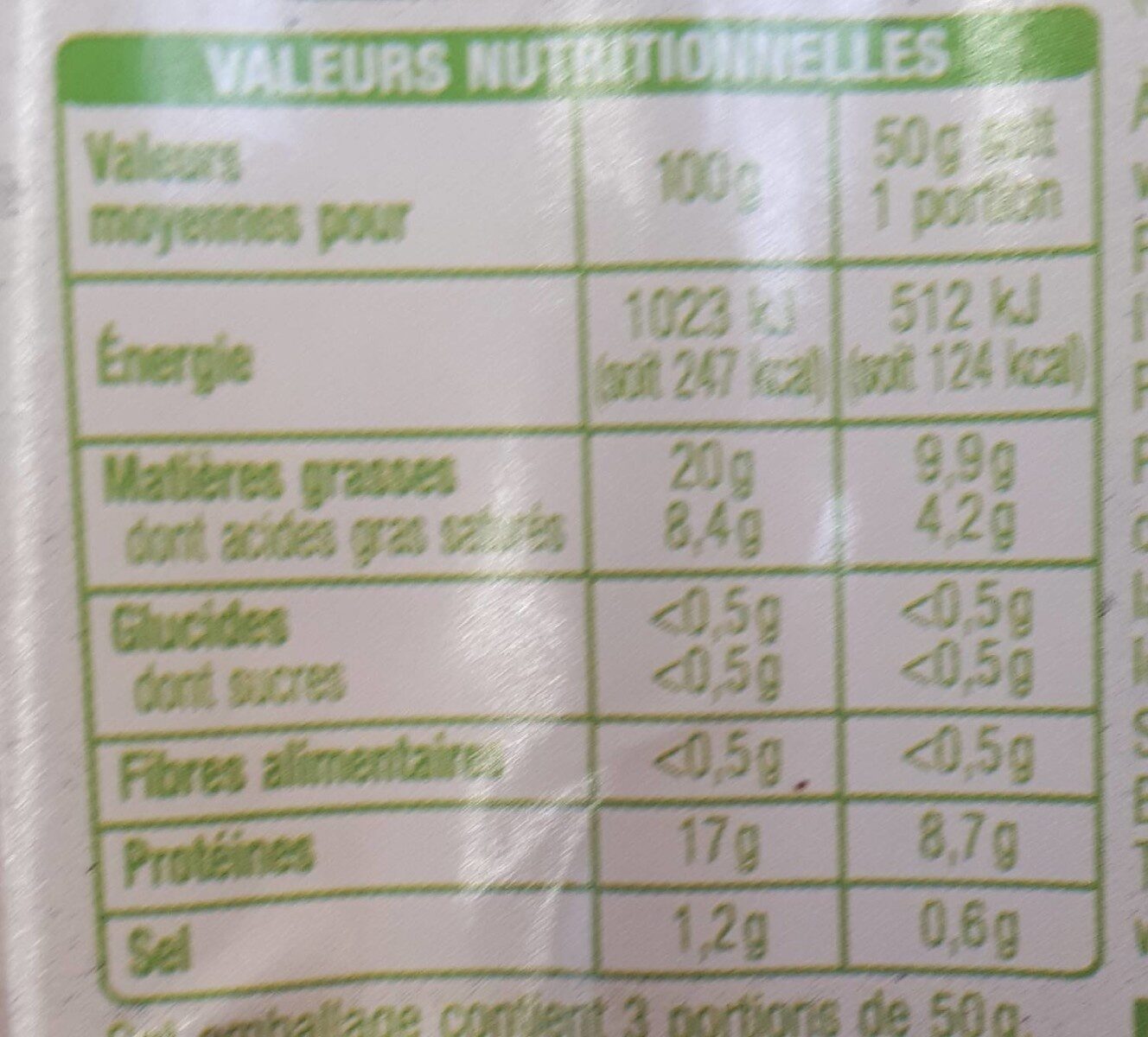 Lardons naturesIssus de l'agriculture biologique - Nutrition facts - fr