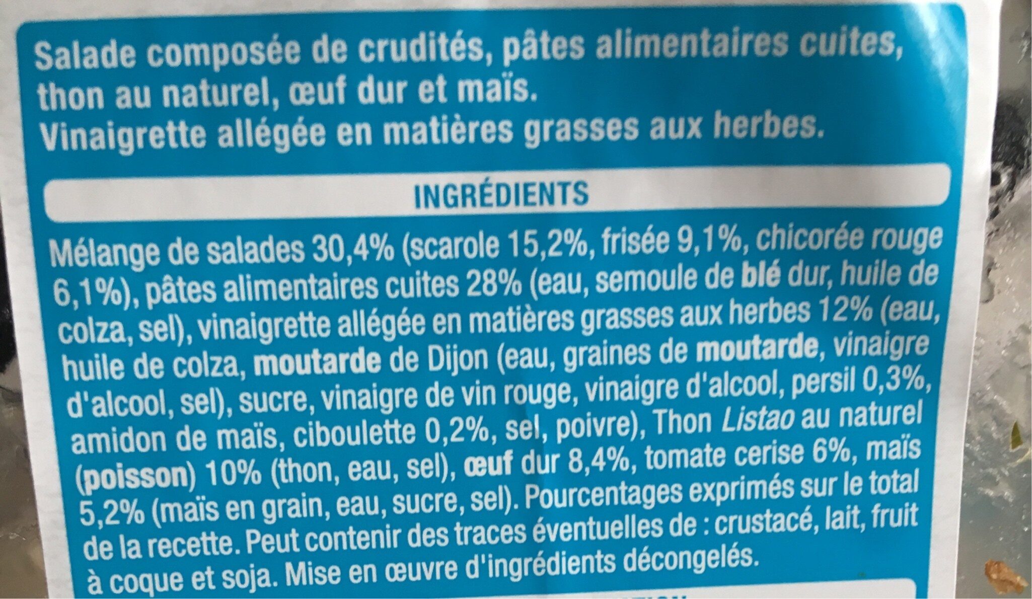 Pâtes & Salade Thon crudités - Ingrediënten - fr