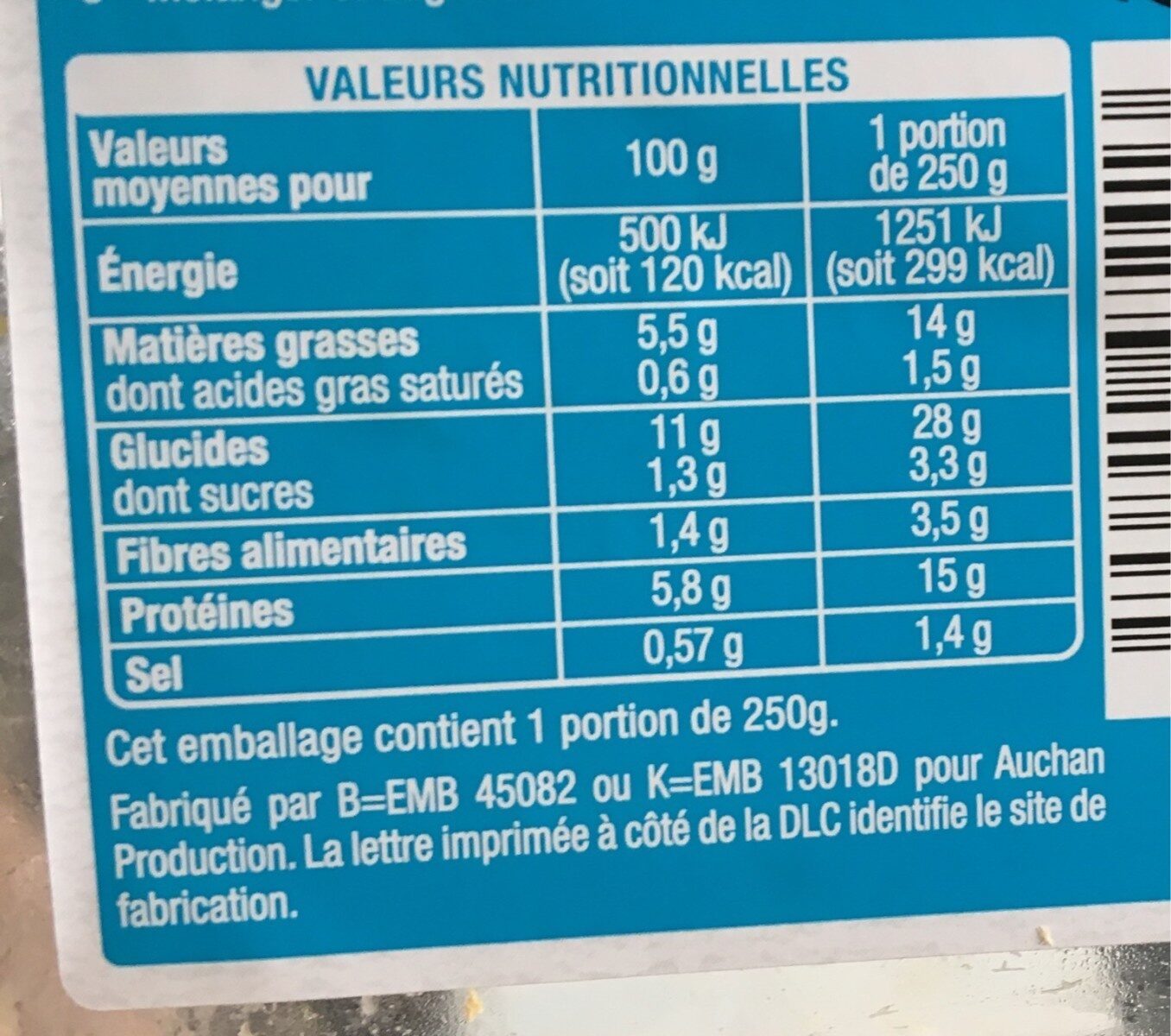 Pâtes & Salade Thon crudités - Voedingswaarden - fr