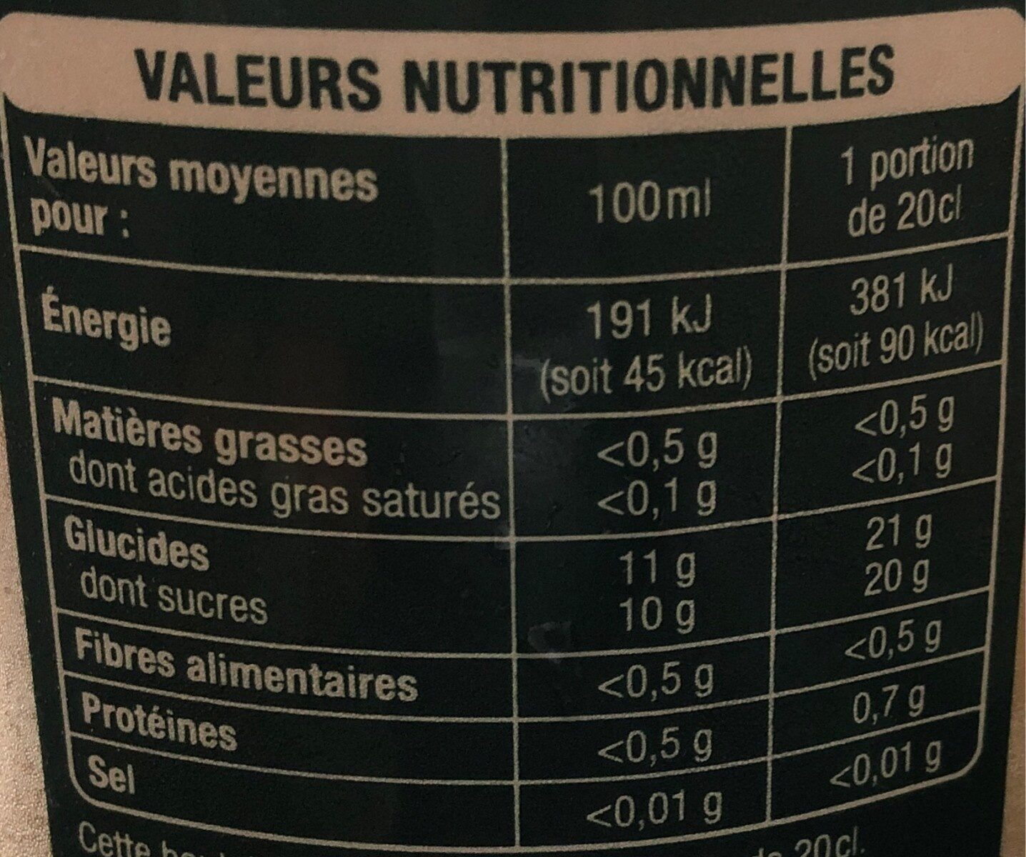100% Pur jus Pressé - multifruits - Tableau nutritionnel