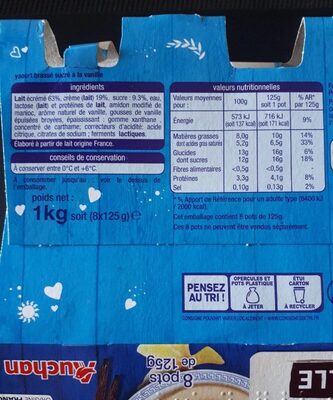 Auchan yaourt a la grecque vanille 8x125g - Tableau nutritionnel