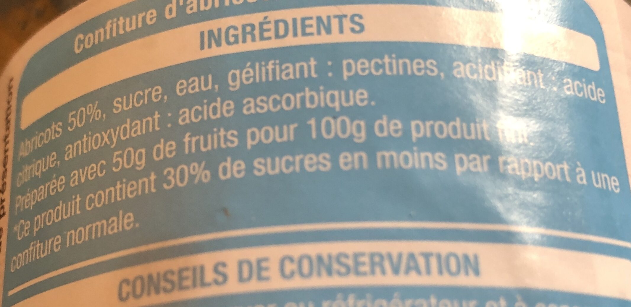 Confiture d'abricots allégée en sucres - Ingrédients