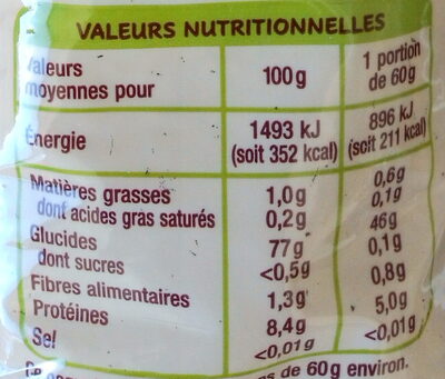 Riz Basmati - Valori nutrizionali - fr