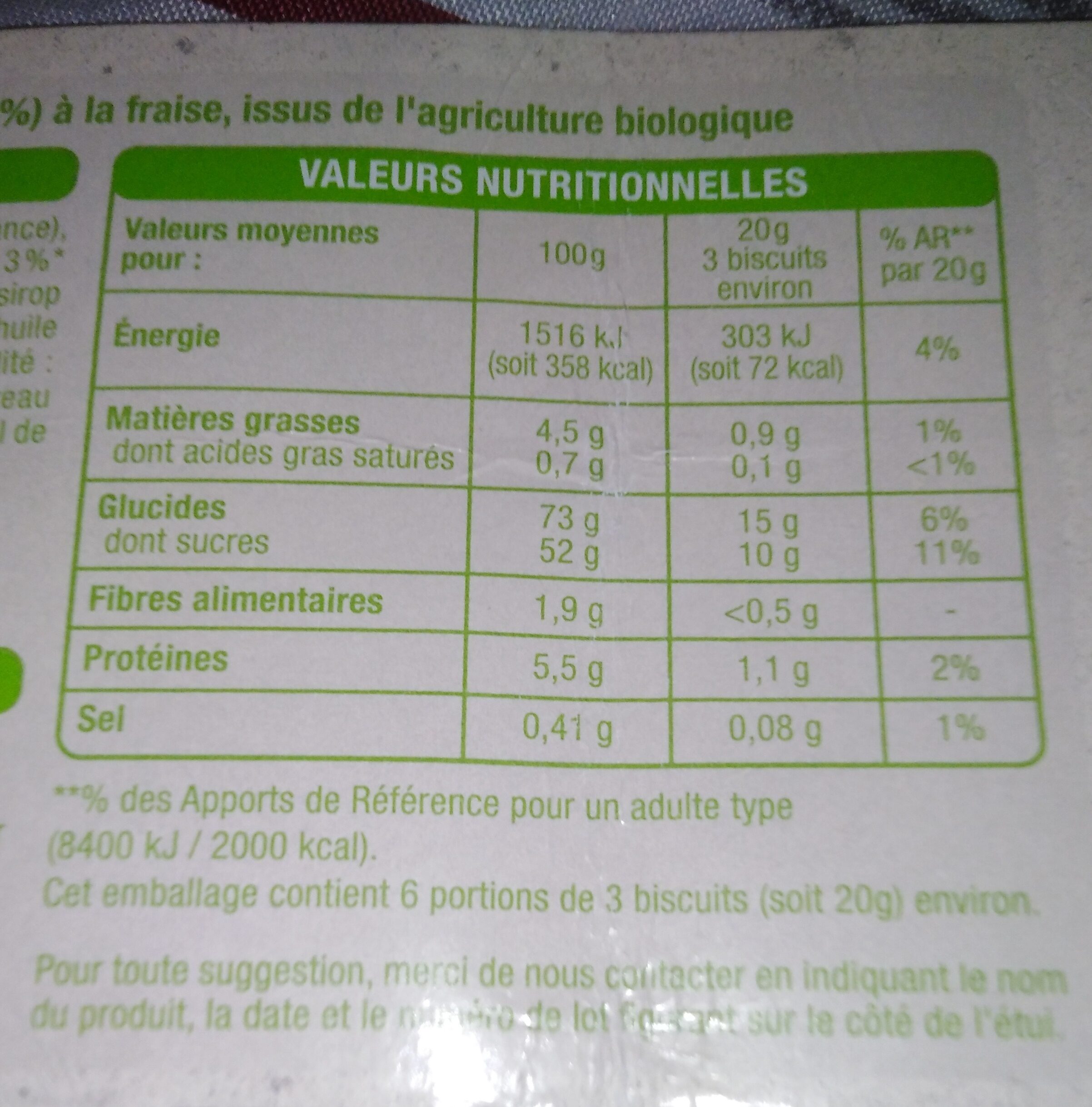 Barquettes à la fraise bio - Nutrition facts - fr