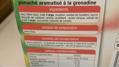 Panache grenadine - Näringsfakta - fr