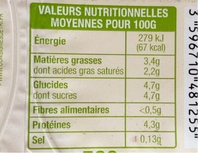 Yaourt nature brassé - حقائق غذائية - fr