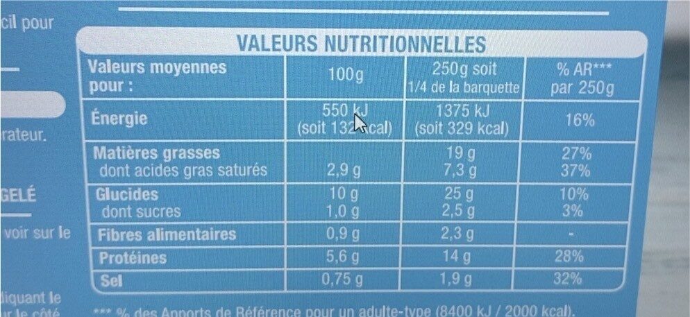 Brandade Parmentier de morue - Nutrition facts - fr