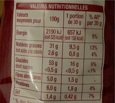Chips sel et vinaigre - حقائق غذائية - fr