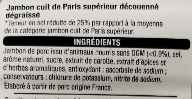 Jambon de Paris Sans Couenne - Ingredienti - fr