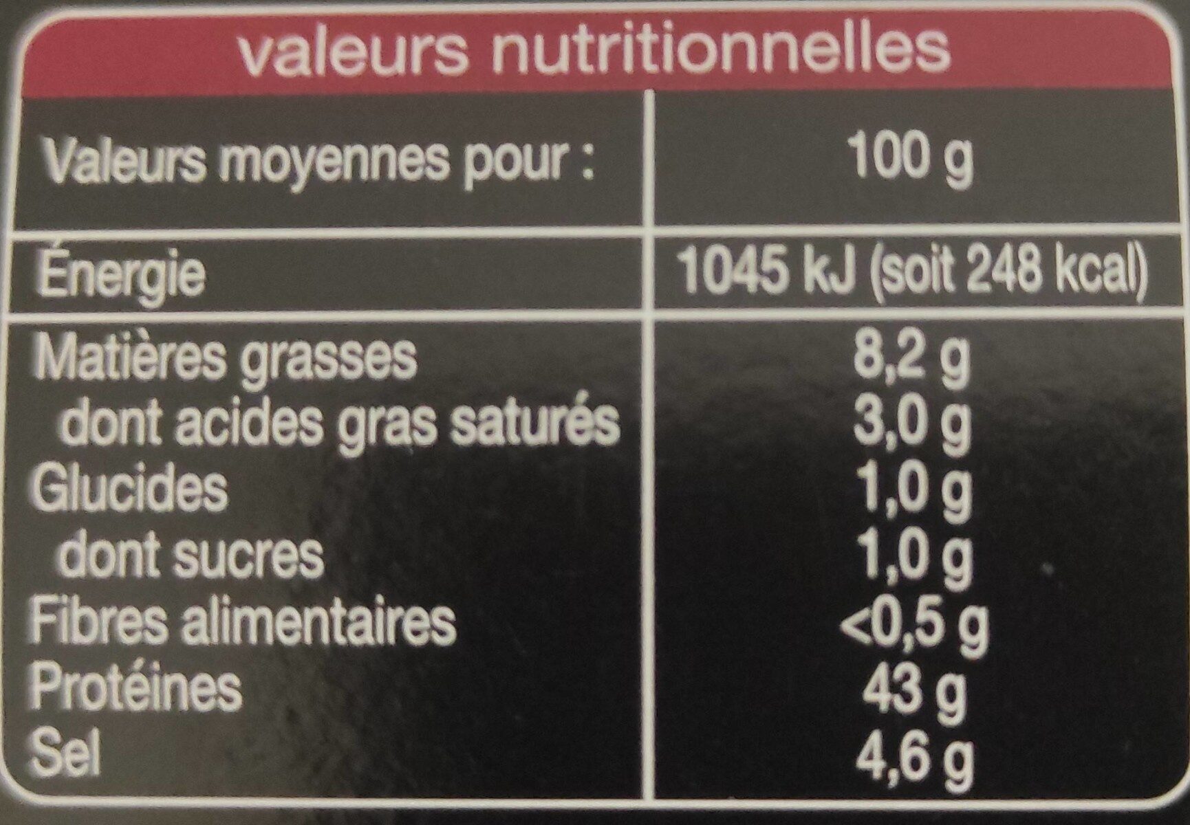 saucisse seche - Información nutricional - fr