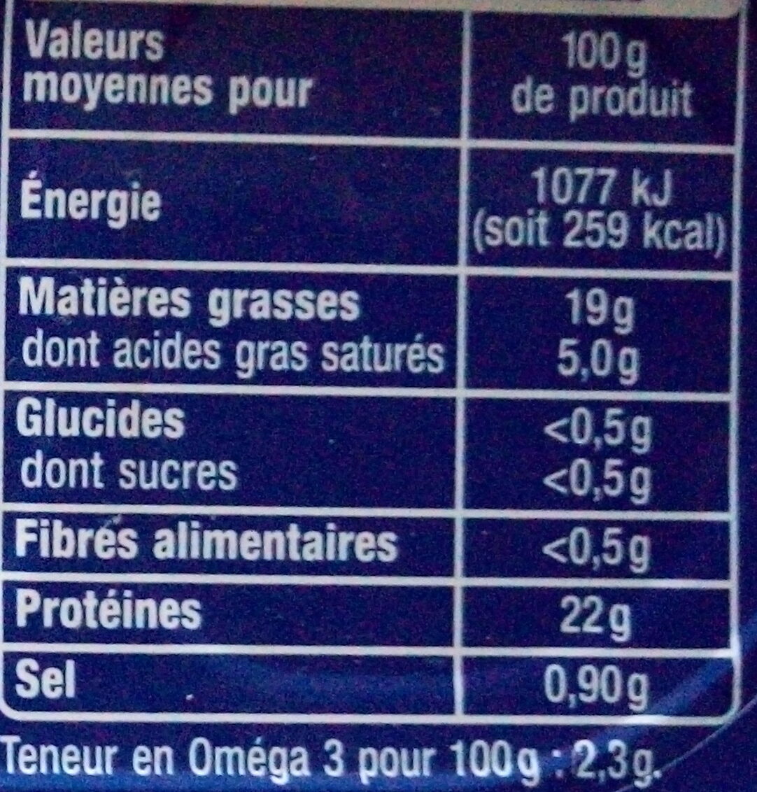 Filets de maquereaux nature cuisson vapeur - Nutrition facts - fr