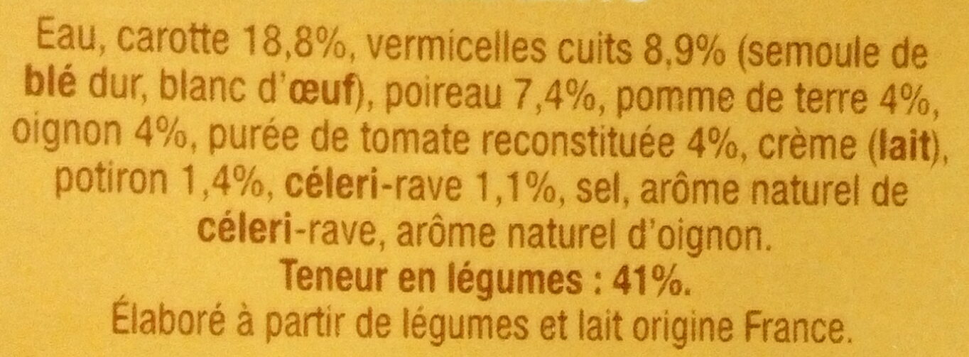 Velouté légumes vermicelles - Ingrediënten - fr