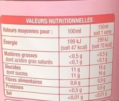 Fiche nutrition Jus vitalité Auchan 0.75 l